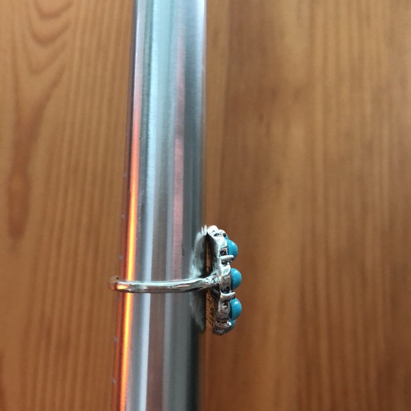 Turquoise + Silver Boho Flower Statement Ring - Picture 6 of 7